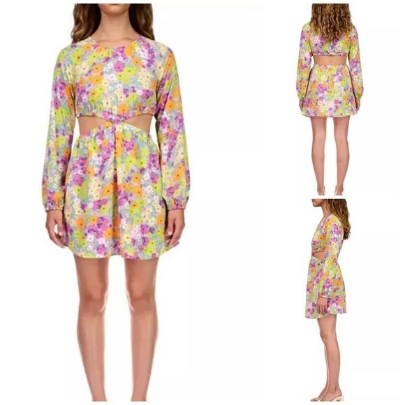 SANCTUARY - 🎉HPx2🎉 NWT - L XL Chiffon Floral Blouson Sleeve Cut-Out Mini Dress - Picture 3 of 16